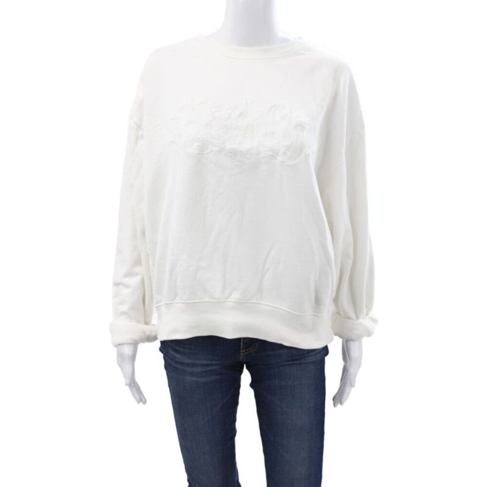 Ksubi Womens Pullover Sweatshirt White Crew Neck Cotton Long Sleeve Size L